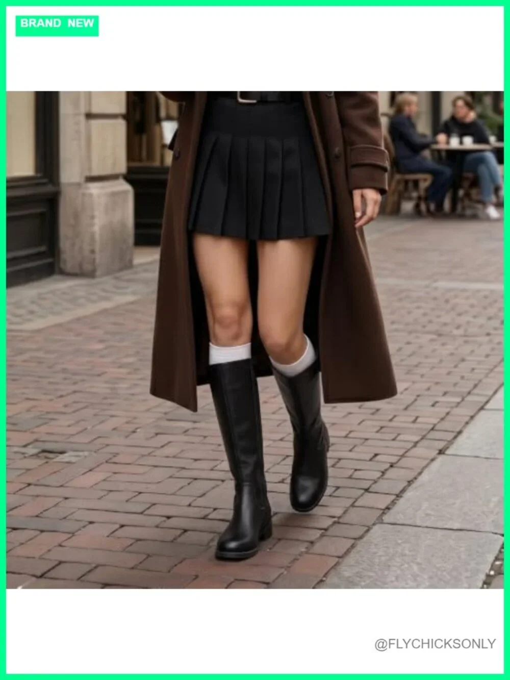 Knee High Boots Flat Chunky Heel Square Toe Side Zipper PU Leather Faux Suede